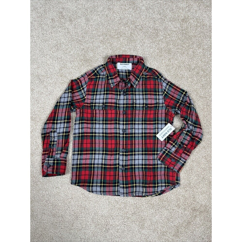 NWT Old Navy Red Tartan Boy's Girl’s Red and Green Flannel Shirt Size‎ XS (5)
